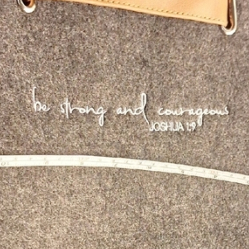 Elegant Gray Tote/Back Pack with Tan Handles. Joshua 1:9 Be Strong & Courageous